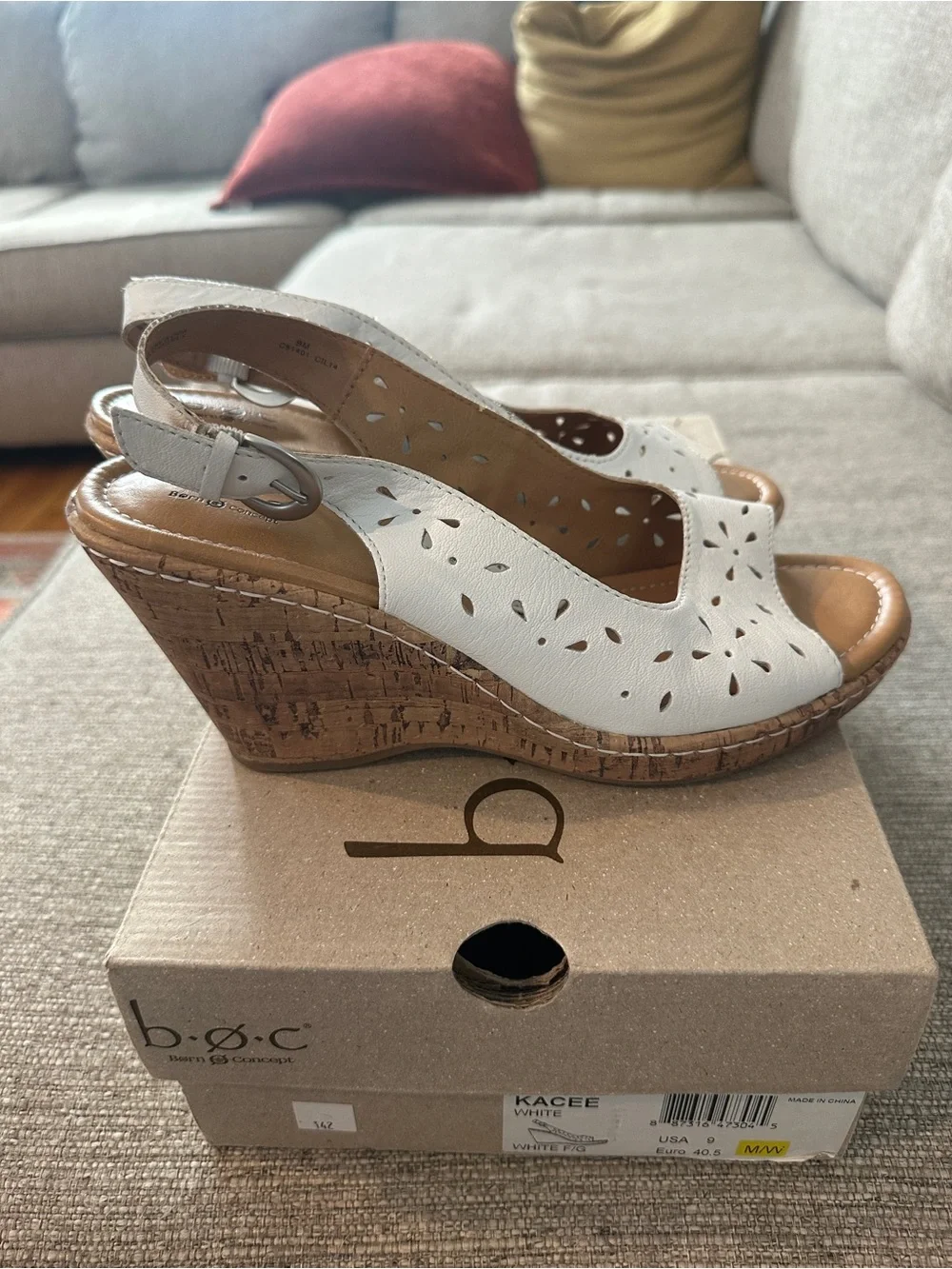 b.o.c. White Perforated Leather Slingback Sandals